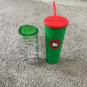 NWT Hello  Kitty Green and Red Holiday Tumbler Set
